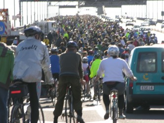 The day when cyclists crossed the bridge in protest in May 2009
